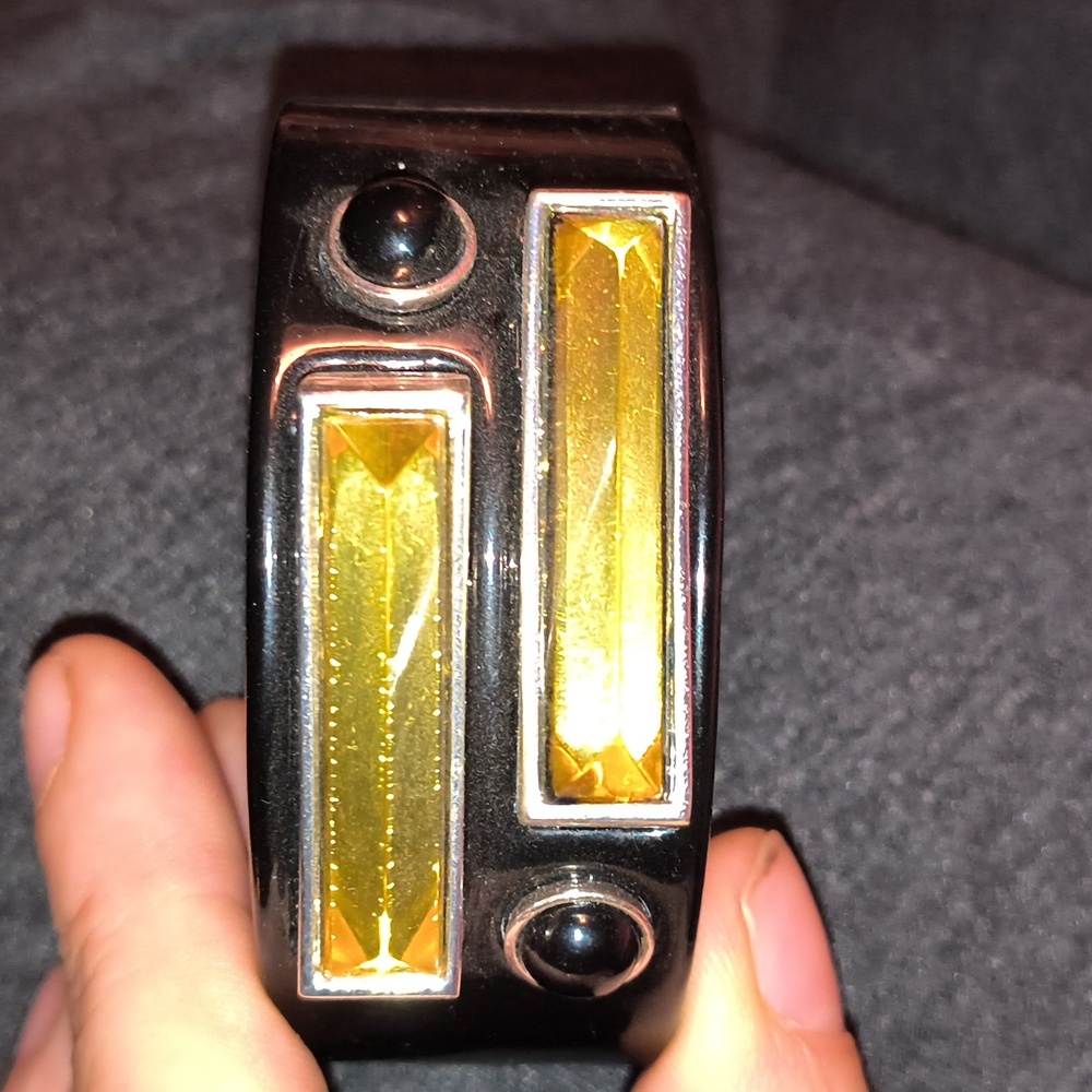 Dillard's Black Enamel & Glass Cuff Bracelet With Yellow Glass & Black Beads